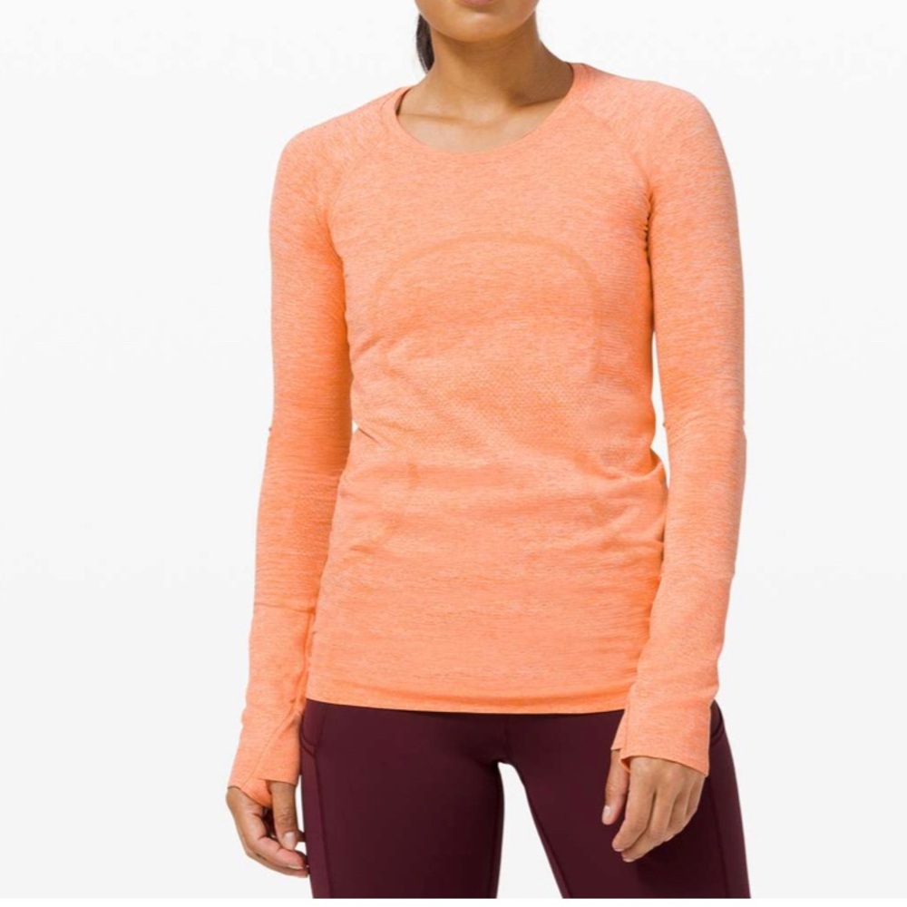 Lululemon Size 8 Swiftly Tech Long Sleeve 2.0 Amber Orange White